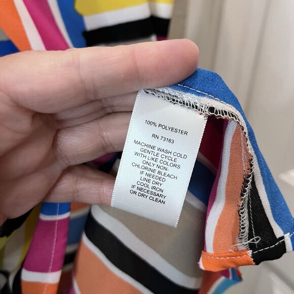 Spense Striped Patchwork Colorblock Lightweight Sheer Tunic Top Retro Funky Sz L - Picture 5 of 9